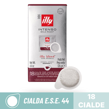 Cialde compostabili ESE 44 Caffè Illy Intenso Bold Roast: confezione da 18 cialde filtro carta 100% Arabica.