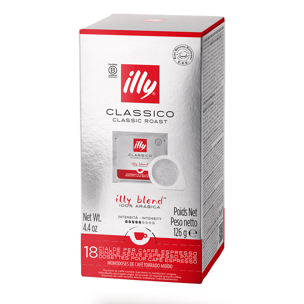 Scatola cialde compostabili ESE 44 Caffè Illy Classico Classic Roast: confezione da 18 pezzi 100% Arabica.