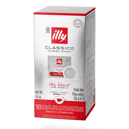 Scatola cialde compostabili ESE 44 Caffè Illy Classico Classic Roast: confezione da 18 pezzi 100% Arabica.
