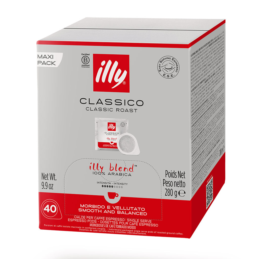 Scatola Maxi Pack cialde compostabili ESE 44 Caffè Illy Classico Classic Roast: confezione da 40 pezzi 100% Arabica.