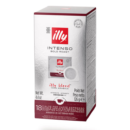 Scatola cialde compostabili ESE 44 Caffè Illy Intenso Bold Roast: confezione da 18 pezzi 100% Arabica.