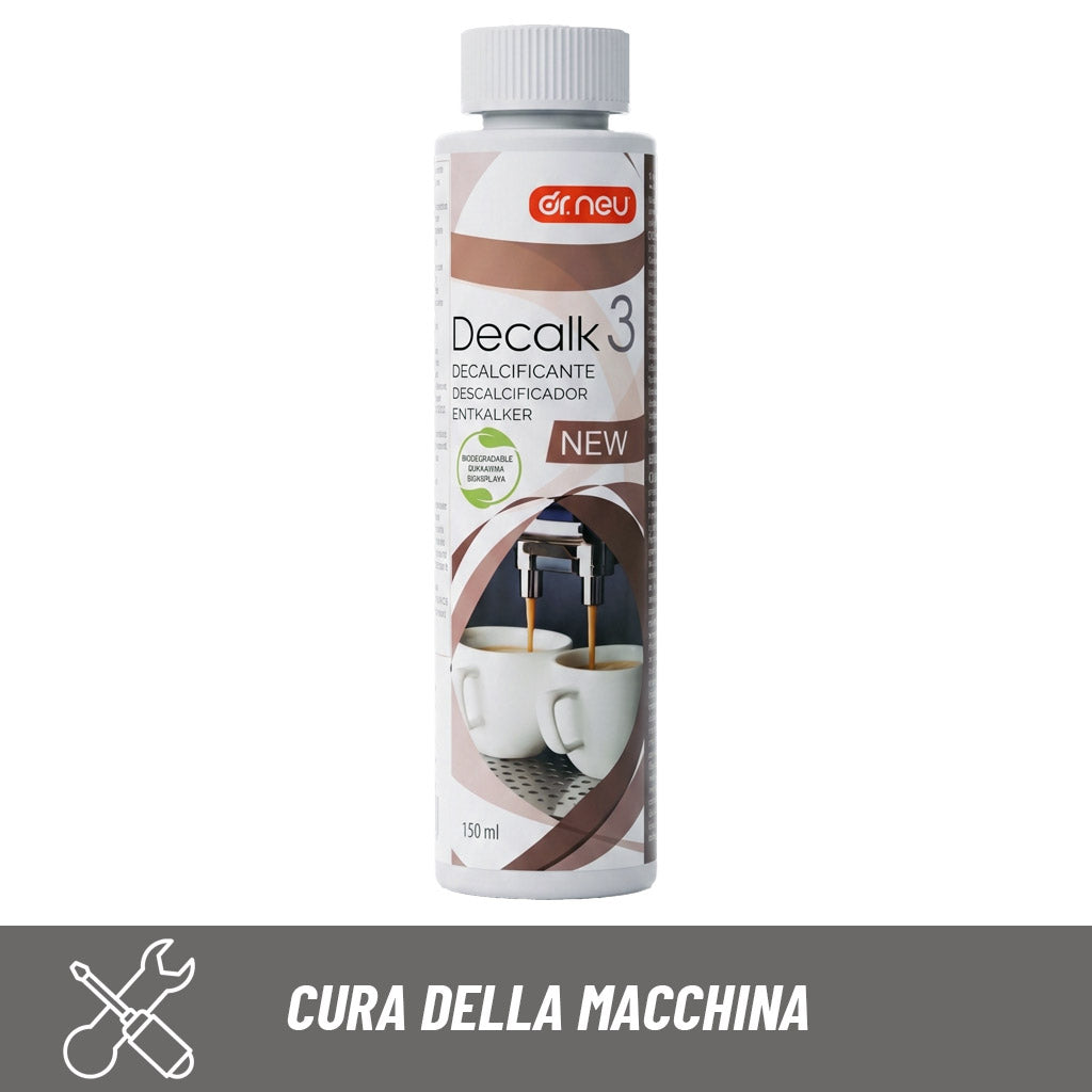 Decalcificante liquido Dr. Neu Decalk 3 da 150 ml, anticalcare universale biodegradabile per macchine da caffè.