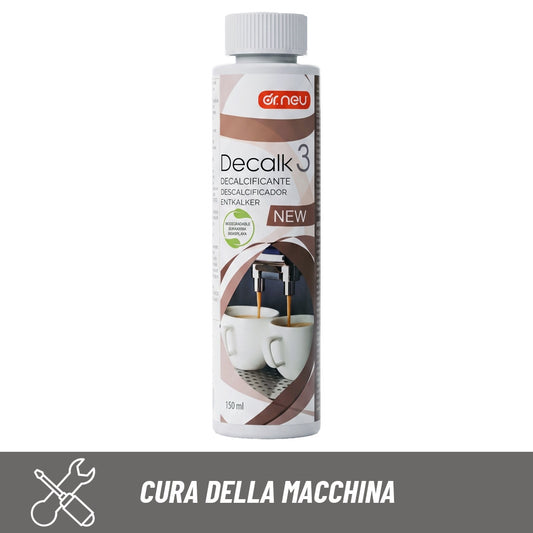 Decalcificante liquido Dr. Neu Decalk 3 da 150 ml, anticalcare universale biodegradabile per macchine da caffè.