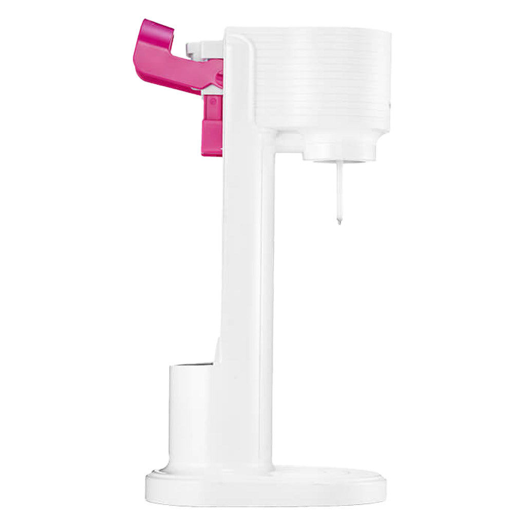 Dettaglio sistema di aggancio rapido Quick Connect rosa per cilindro CO2 del gasatore SodaStream Gaia.