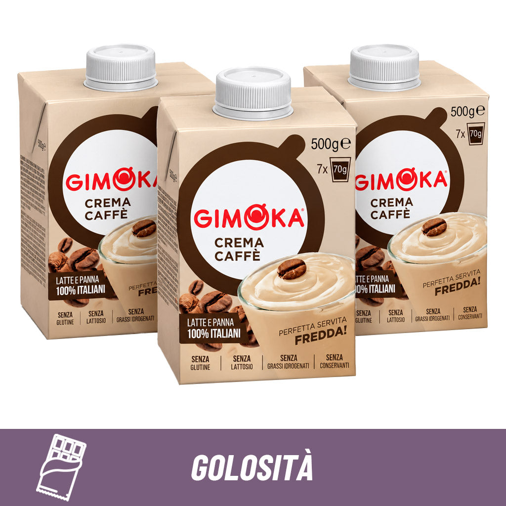 Offerta bundle crema caffè fredda Gimoka: confezione scorta da 3 brik da 500g per un dessert fresco al caffè.