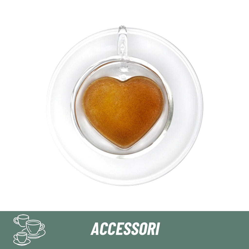Confezione due tazzine doppio vetro a forma di cuore Caffitaly con piattino incluso