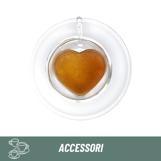 Confezione due tazzine doppio vetro a forma di cuore Caffitaly con piattino incluso